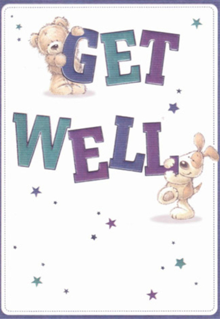 A symphony of kindhearted wishes comes alive in this beautiful get well card, lovingly illustrated with a soft teddy bear and a devoted pup. Both share a comforting embrace of oversized, rounded letters spelling 'Get Well,' rendered in lively shades of purple and teal that dance with the playful spirit of Marks Gate's local community. Strewn across the creamy white background are hand-drawn stars in indigo and aqua, like hopeful daydreams drifting near local landmarks along Whalebone Lane. The bear's plush fur, etched with gentle shading, and the puppy's velvety ears invite you to imagine their reassuring touch-much as a thoughtfully crafted bouquet brings comfort to a bedside table. Balanced, confident typography stands as a beacon of hope amid hardship. At every glance, there's lightness and emotional sincerity, echoing the care a Marks Gate florist brings to each arrangement. Pairing this card with hand-delivered flowers amplifies its message of encouragement, making recovery a bit brighter and every day feel a little lighter.