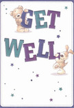 Bright and uplifting, this get well card captures a playful moment between two adorable friends: a fuzzy bear and a floppy-eared puppy, each bringing a sense of hope and comfort. The bear rests atop the deep purple 'GET', its arms opened wide in a gesture of encouragement, while the puppy joyfully supports the colourful, bold 'WELL' alongside. Between them, star motifs in shimmering blues and purples scatter across the inviting cream background, casting a magical, reassuring glow. The texture of the animals' soft fur and the confident, artisan typography create a sensory impression as vivid as a bouquet composed for a Marks Gate neighbour recovering at home. This card, whether sent on its own or paired with hand-cut flowers delivered by Florist Marks Gate, brings genuine, heartfelt care to anyone who receives it-a joyful celebration of optimism and community spirit in every brushstroke.